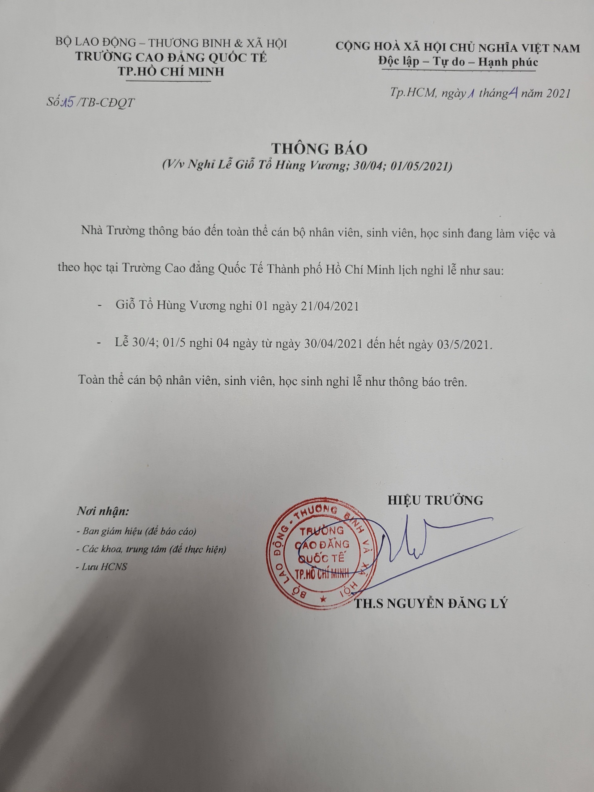 thong bao nghi le